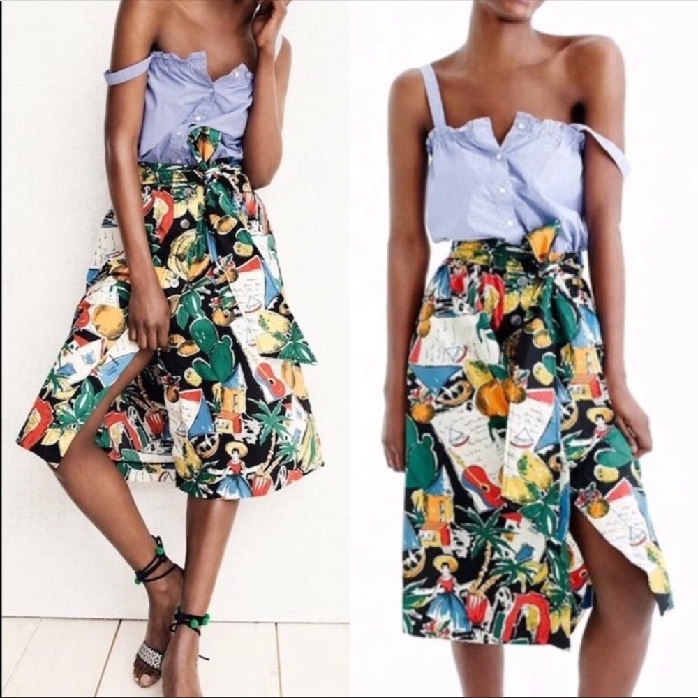 J.crew postcard print midi skirt